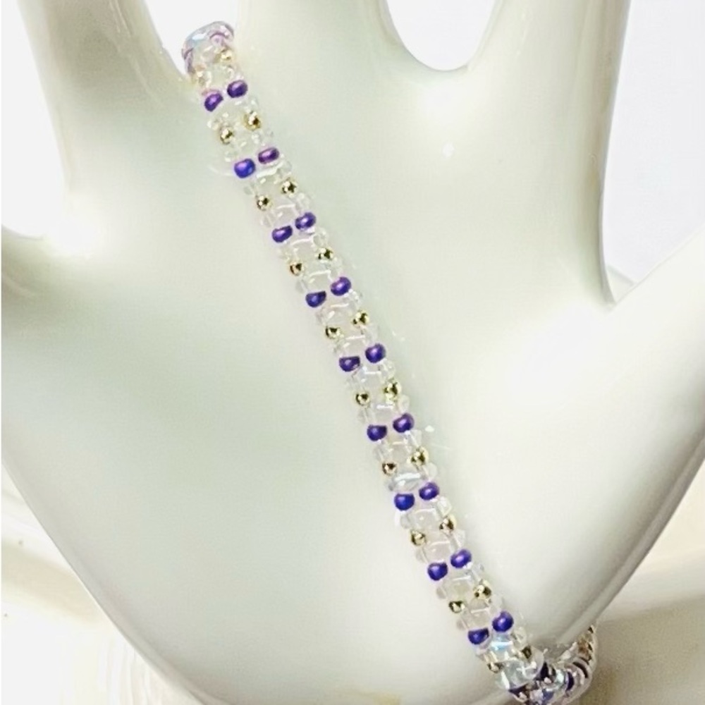 Purple, clear and gold double bracelet